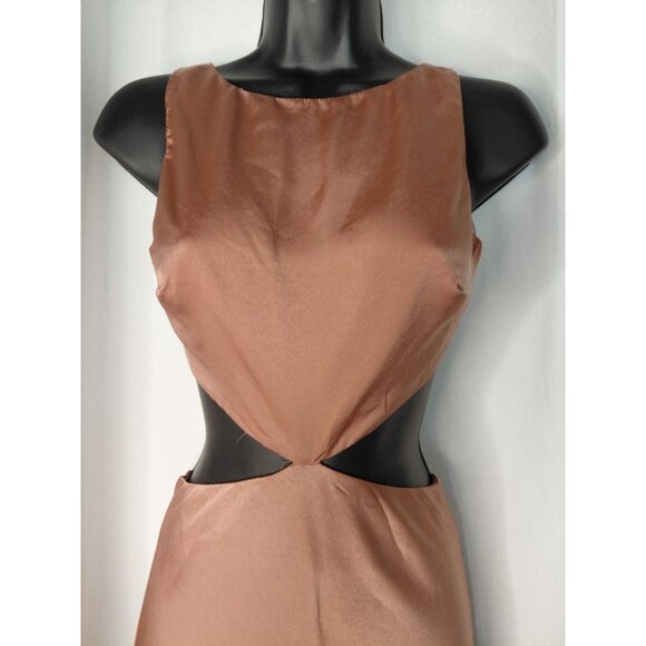 Hello Molly XS Cutout Satin Midi Dress Copper US 2 - Picture 5 of 11